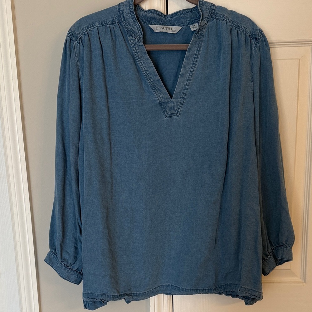 Denim V-Neck Blouse